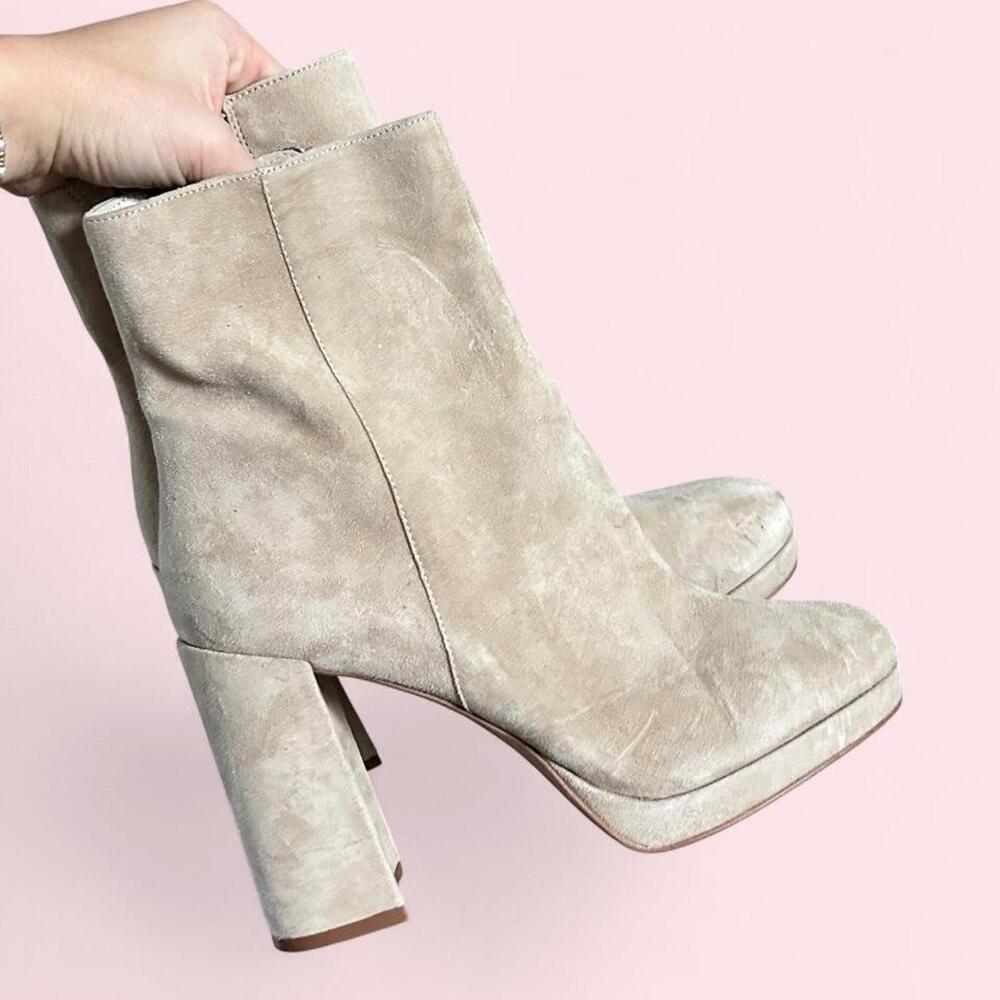 Steve Madden Main Sand Suede Bootie Tan suede ankle boots with a 4" heel